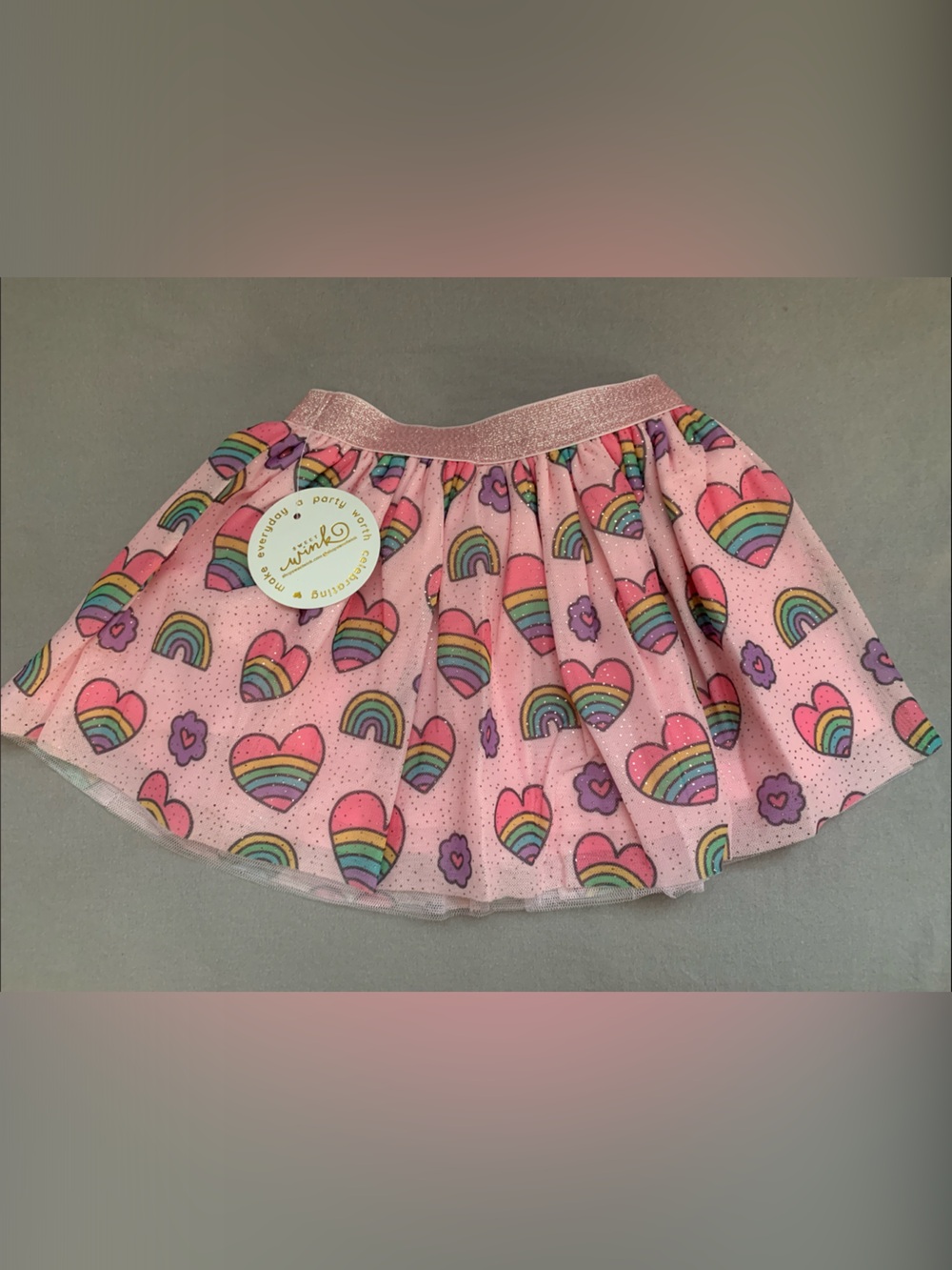 🆕 - Toddlers Sweet Wink Pink Rainbow Heart Tutu Skirt with Glitter Waistband